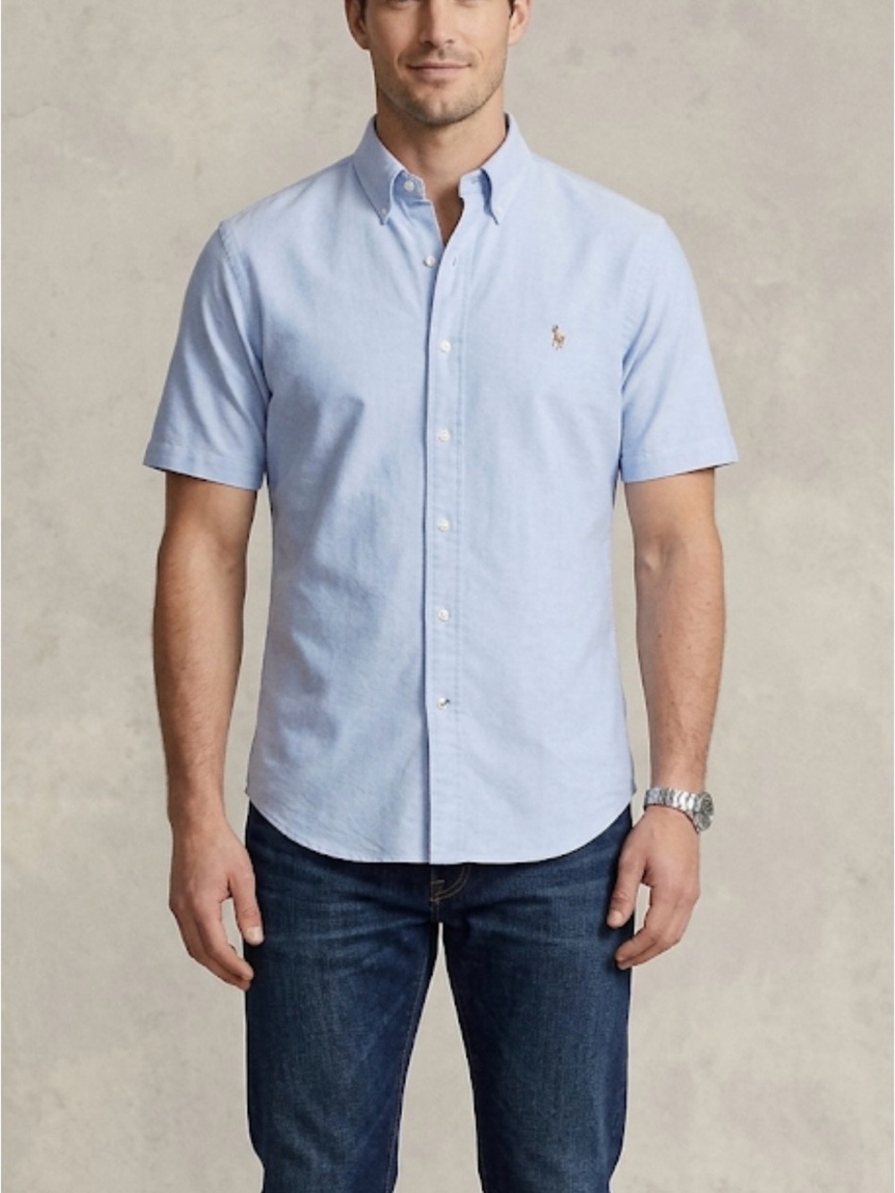 RALPH LAUREN BLAKE CLASSIC FIT CHAMBRAY SHIRT BLUE SHORT SLEEVE PONY LOGO SIZE L